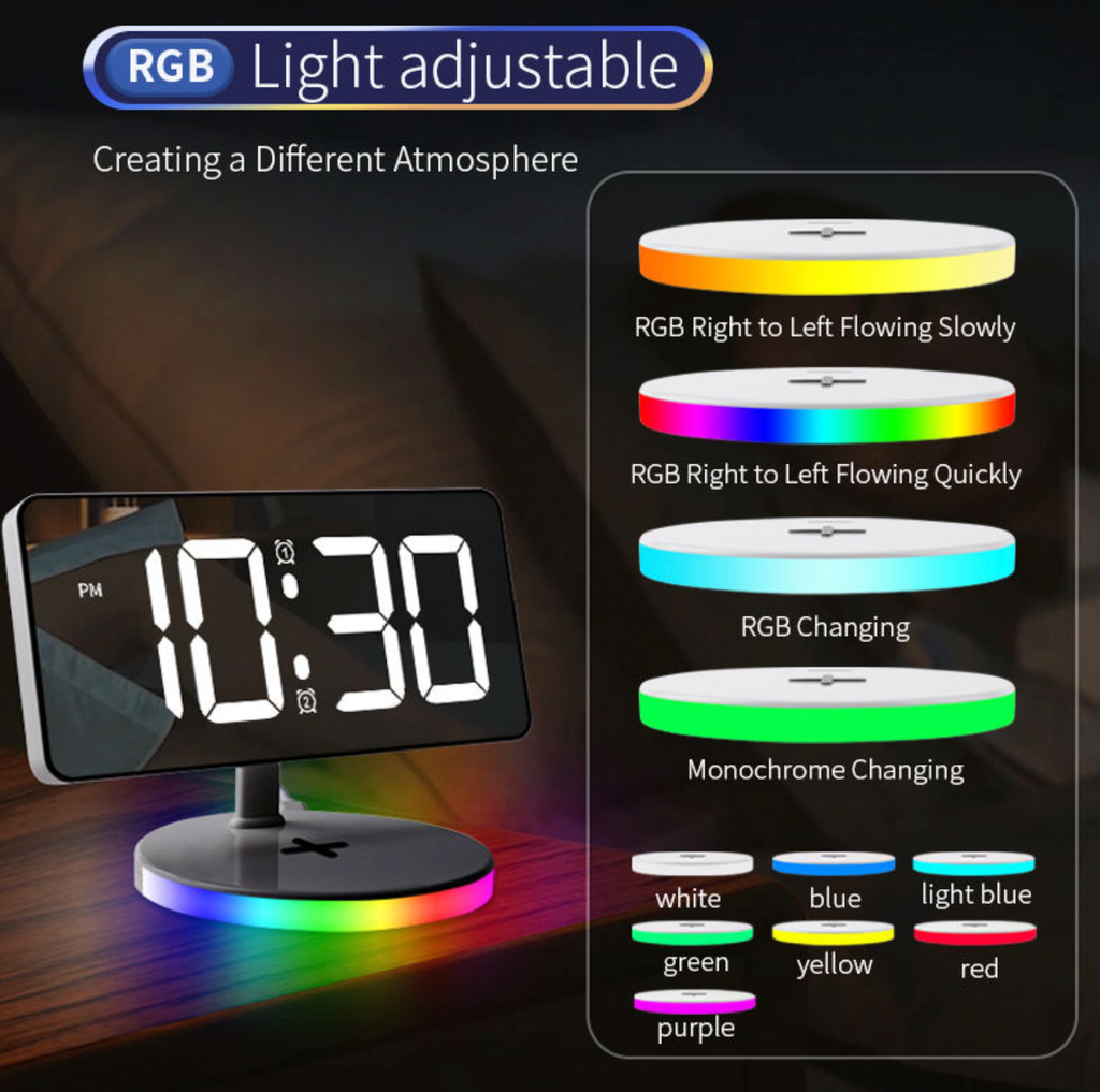 15W Wireless Charging Alarm Clock & Phone Stand